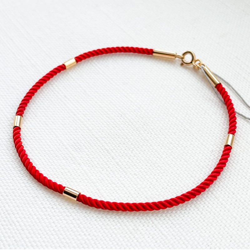 Красный шелковый браслет с золотыми вставками. Артикул: 004611