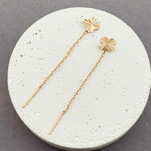 Золоті сережки-протяжки Конюшина з алмазною гранню. Артикул: 010401