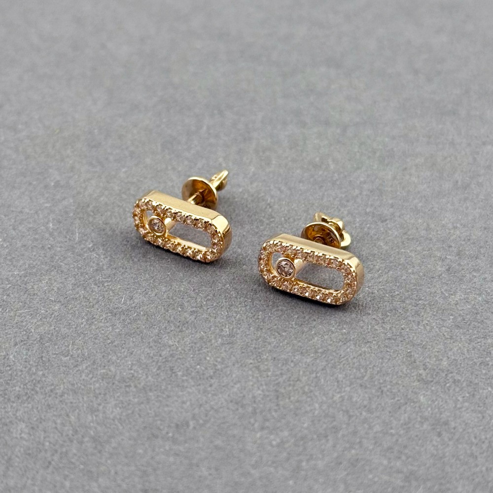 Золотые серьги-пусеты Скрепки с фианитами. Артикул: 010394 Золотые серьги-пусеты Скрепки с фианитами. Артикул: 010394